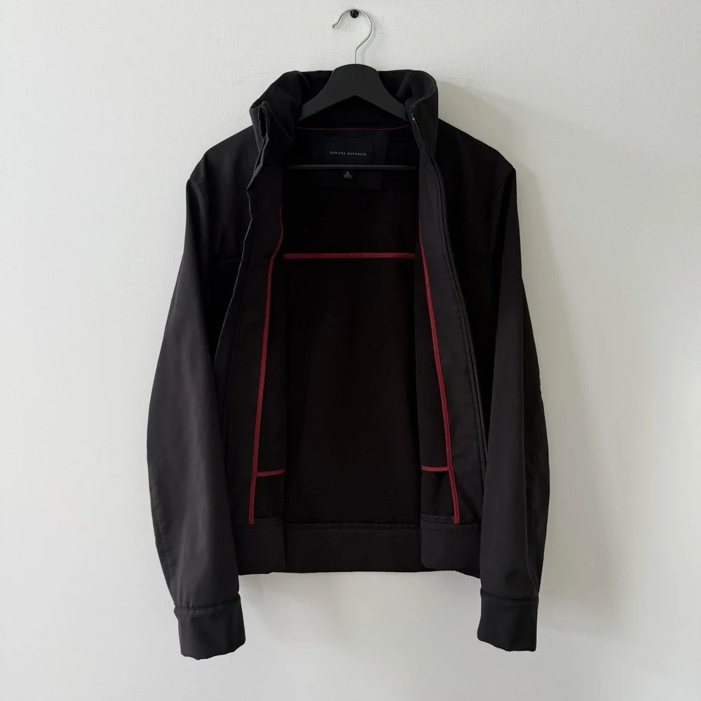 Banana Republic Jacket Mens S Black Full Zip Soft Shell Water Resistant Stretch